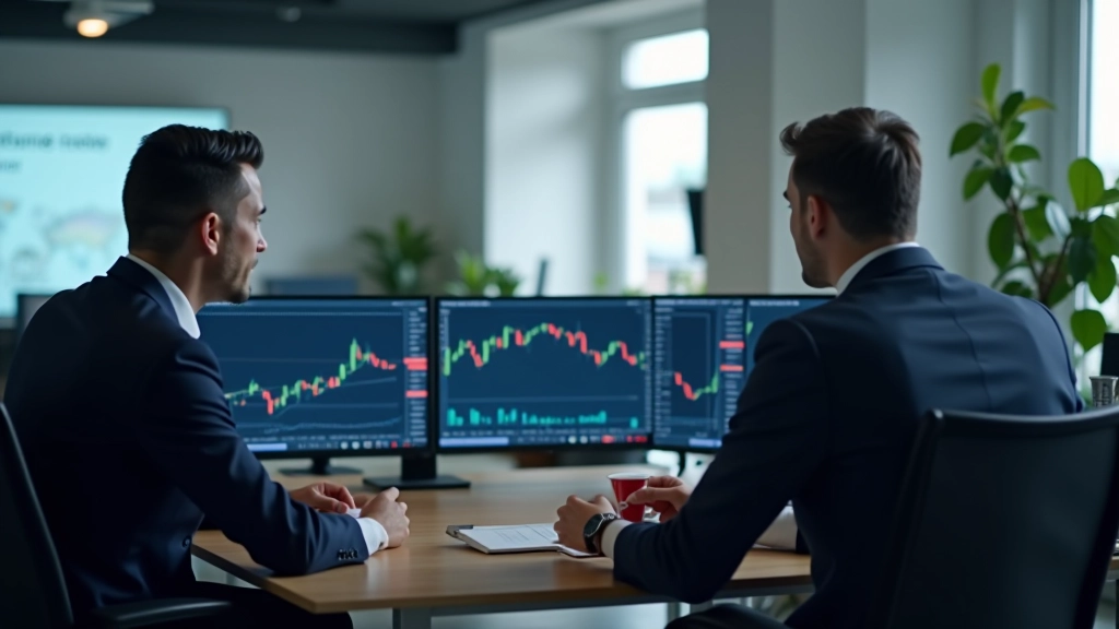 Esperti fintech italiani lavorano in un moderno ufficio con schermi che mostrano dati di mercato e piattaforme di trading
