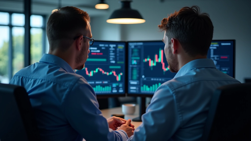 Schermata di analisi tecnica con candele giapponesi e linee di supporto, monitor professionale in ufficio moderno